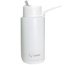 Ty Webb Stainless Steel Water Bottle with Straw - White